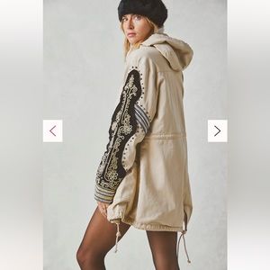 Free People We The Free Embellished Military Jacket Embroidered large, khaki